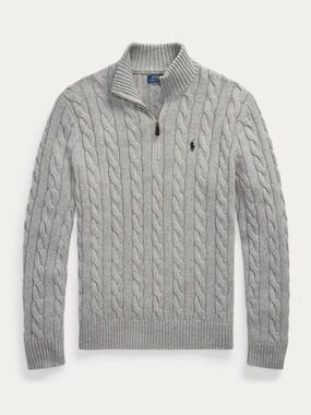 Polo Ralph Lauren Cable Knit Quarter-Zip Sweater – Grey
